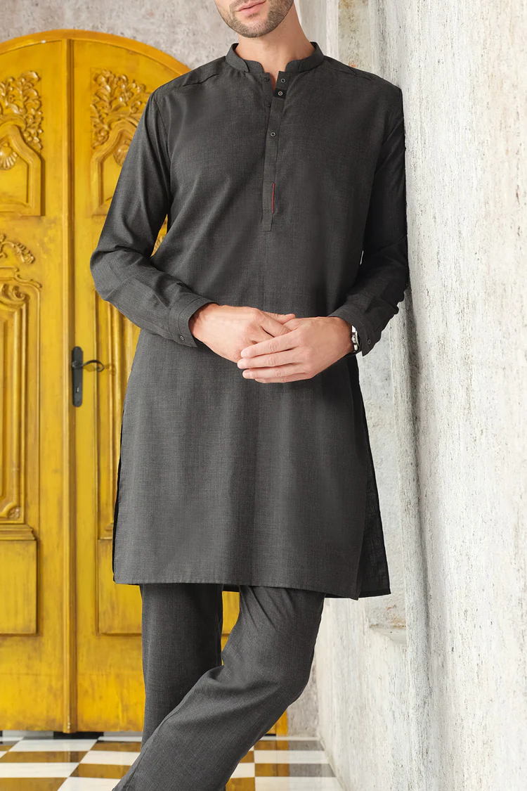 Dark Green Blended Kurta Pajama - AL-KS-2471 - Image 2