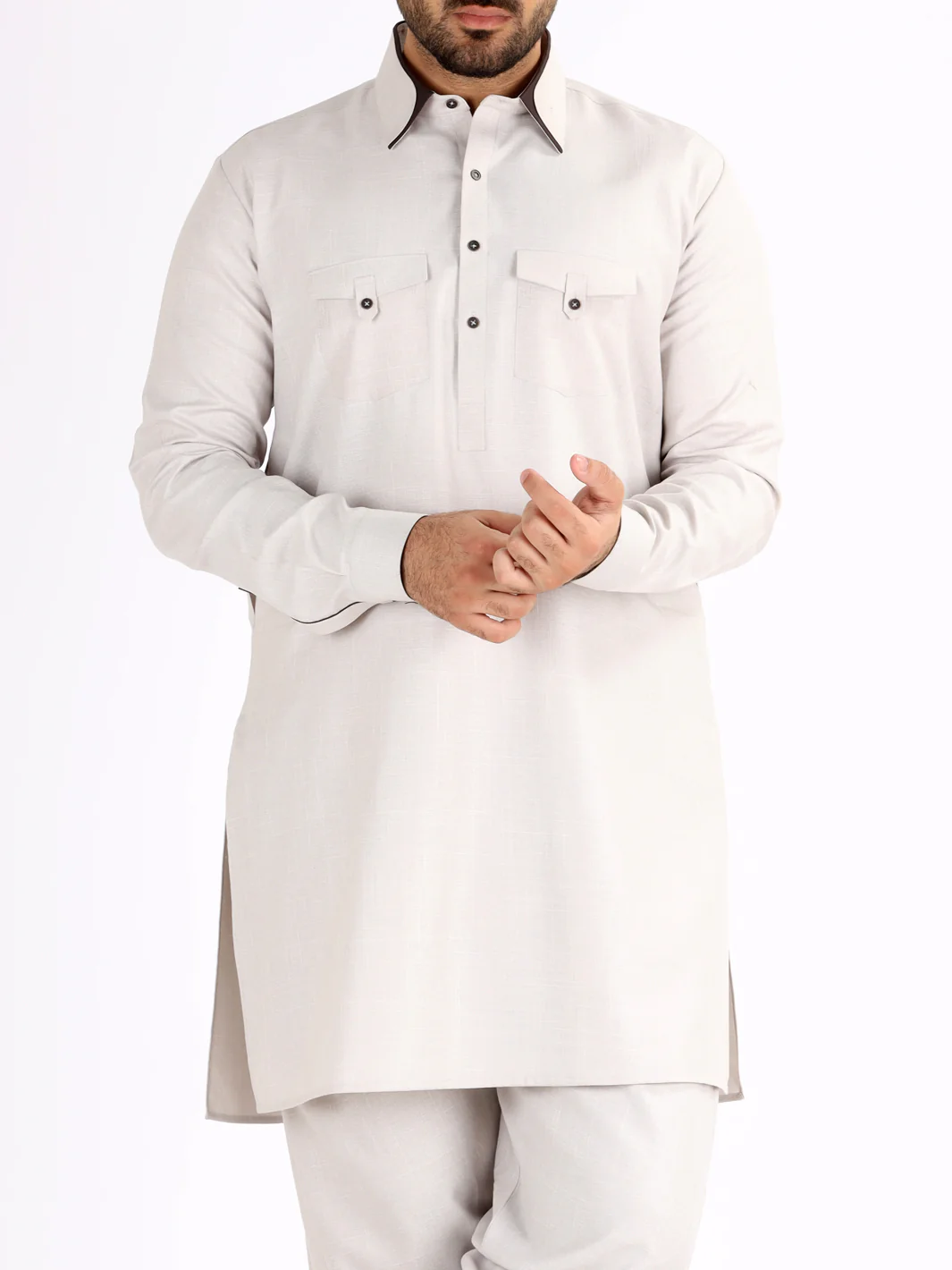 Light Grey Blended Kameez Shalwar - AL-KS-2475 - Image 3