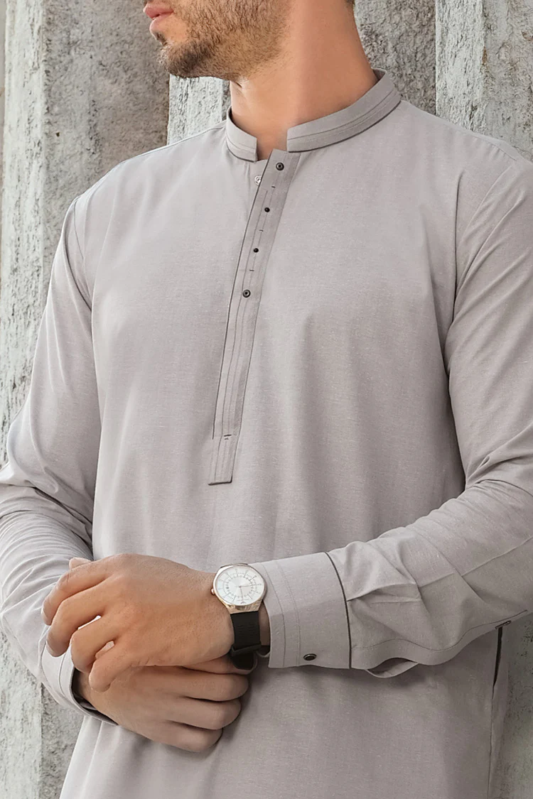 Light Grey Blended Kameez Shalwar - AL-KS-2480 - Image 3