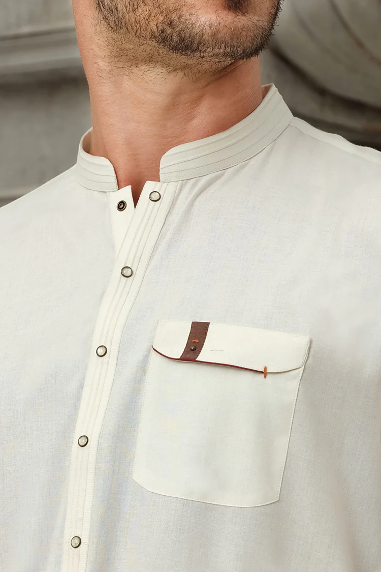 White Blended Kurta Pajama - AL-KS-2484 - Image 3