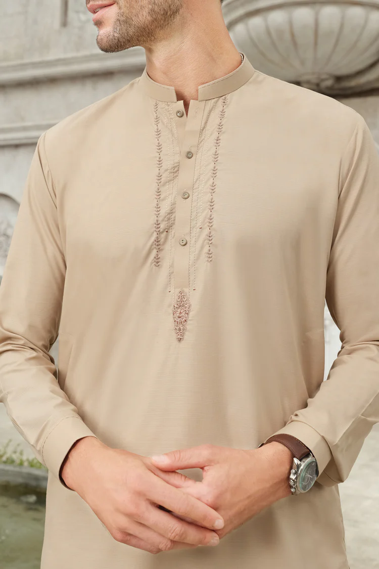 Fawn Blended Kameez Shalwar - AL-KS-2487 - Image 2