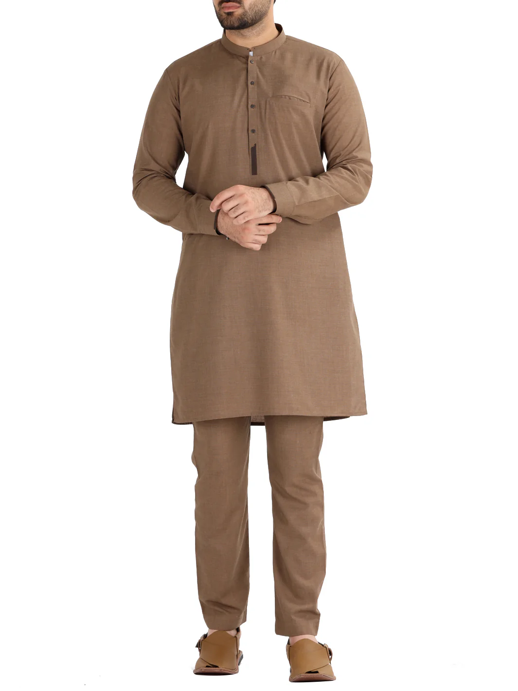 Brown Blended Kurta Pajama - AL-KS-2490