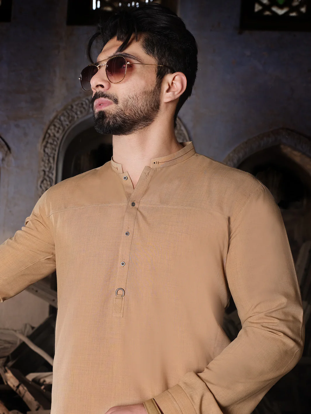 Fawn Blended Kurta Pajama - AL-KS-2492 - Image 3