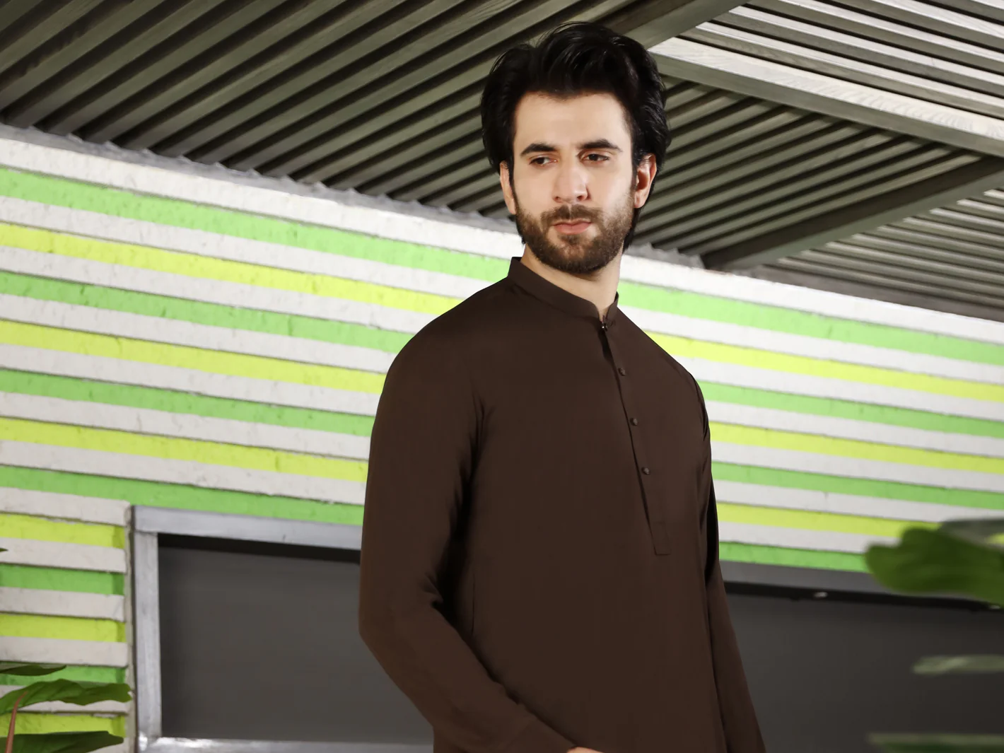 Brown Blended Kameez Shalwar - AL-KS-2494 - Image 3
