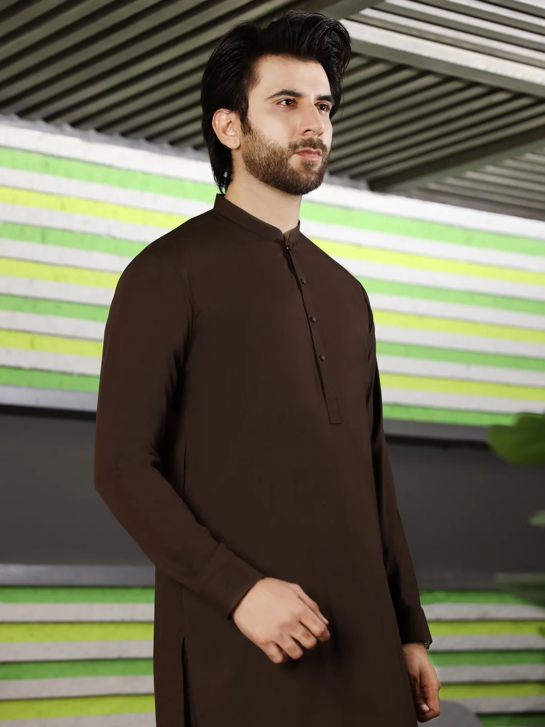Brown Blended Kameez Shalwar - AL-KS-2494 - Image 4