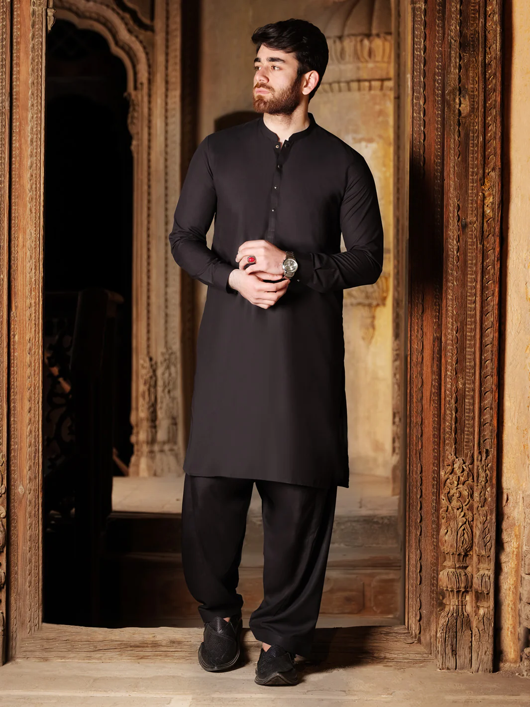 Black Cotton Kameez Shalwar - AL-KS-2495