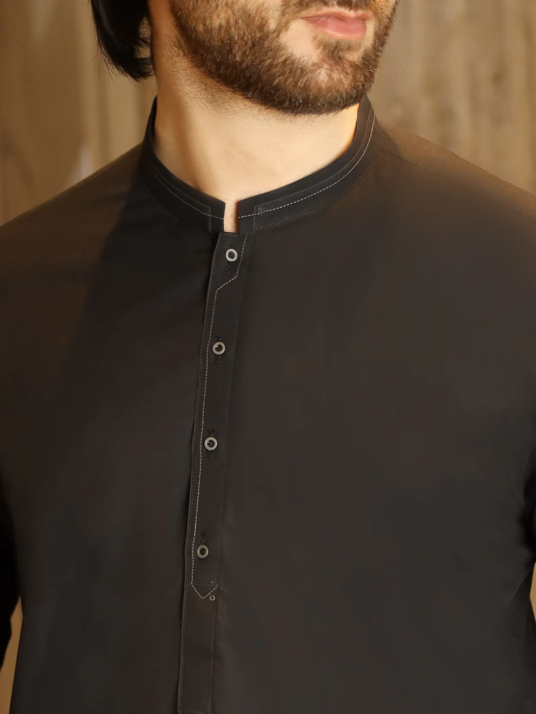 Black Cotton Kameez Shalwar - AL-KS-2496 - Image 2