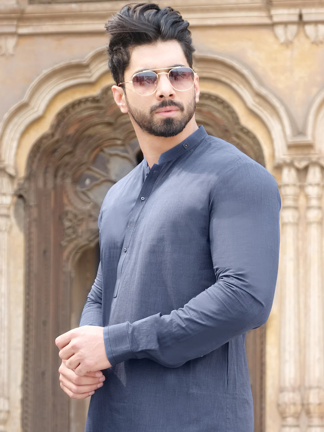 Blue Blended Kameez Shalwar - AL-KS-2497 - Image 3