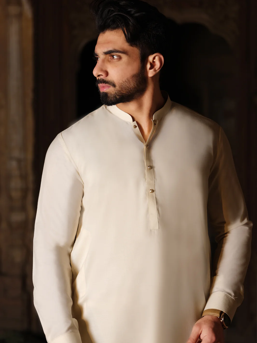 Off White Blended Kameez Shalwar - AL-KS-2500 - Image 3