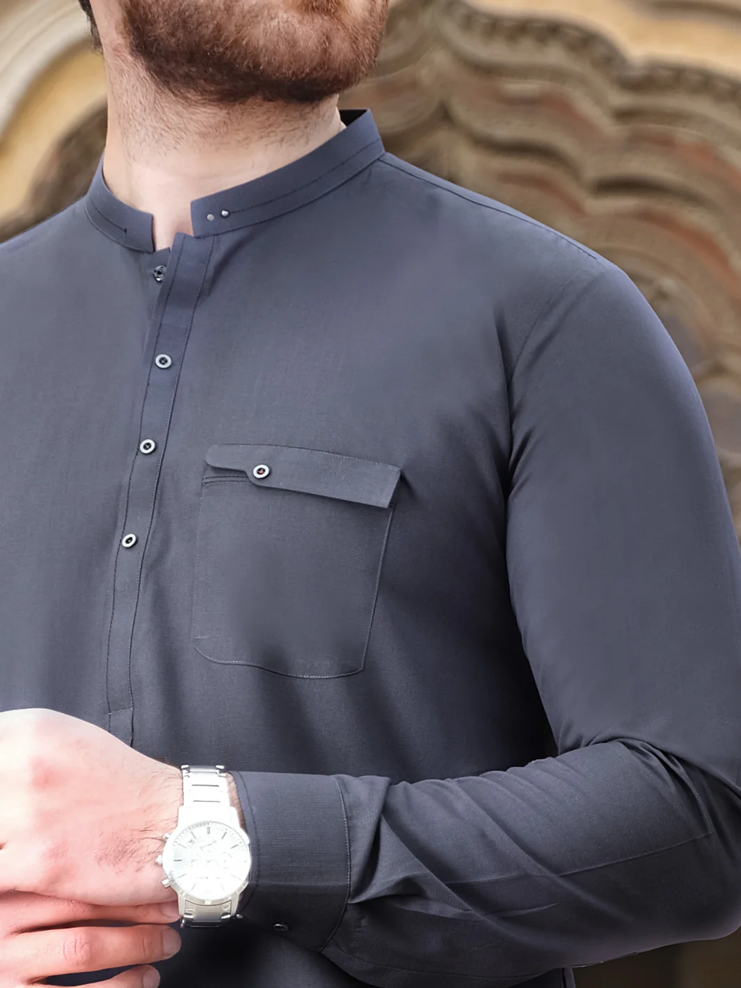 Grey Blended Kameez Shalwar - AL-KS-2502 - Image 3