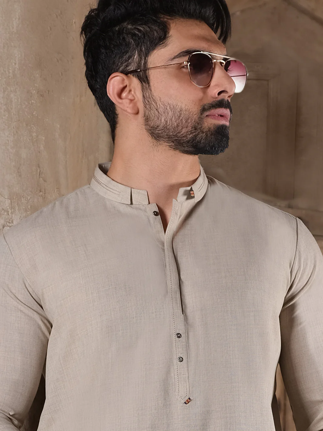Beige Blended Kurta Pajama - AL-KS-2504 - Image 2