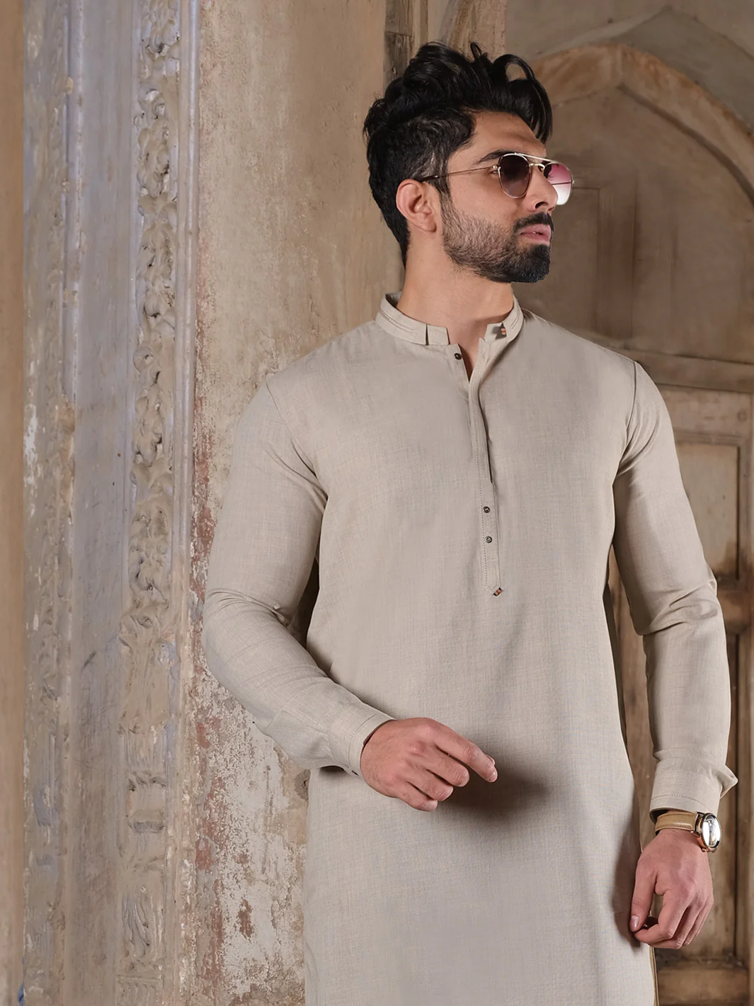 Beige Blended Kurta Pajama - AL-KS-2504 - Image 3
