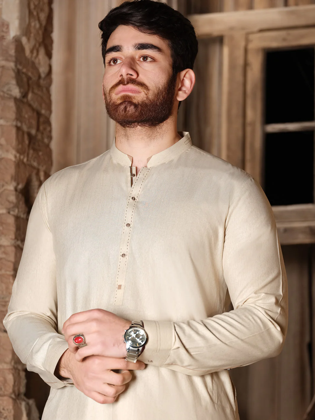 Beige Blended Kameez Shalwar - AL-KS-2505 - Image 3