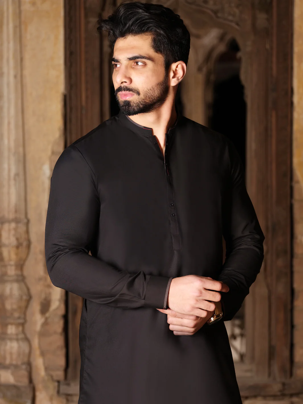 Black Blended Kurta Pajama - AL-KS-2506 - Image 3