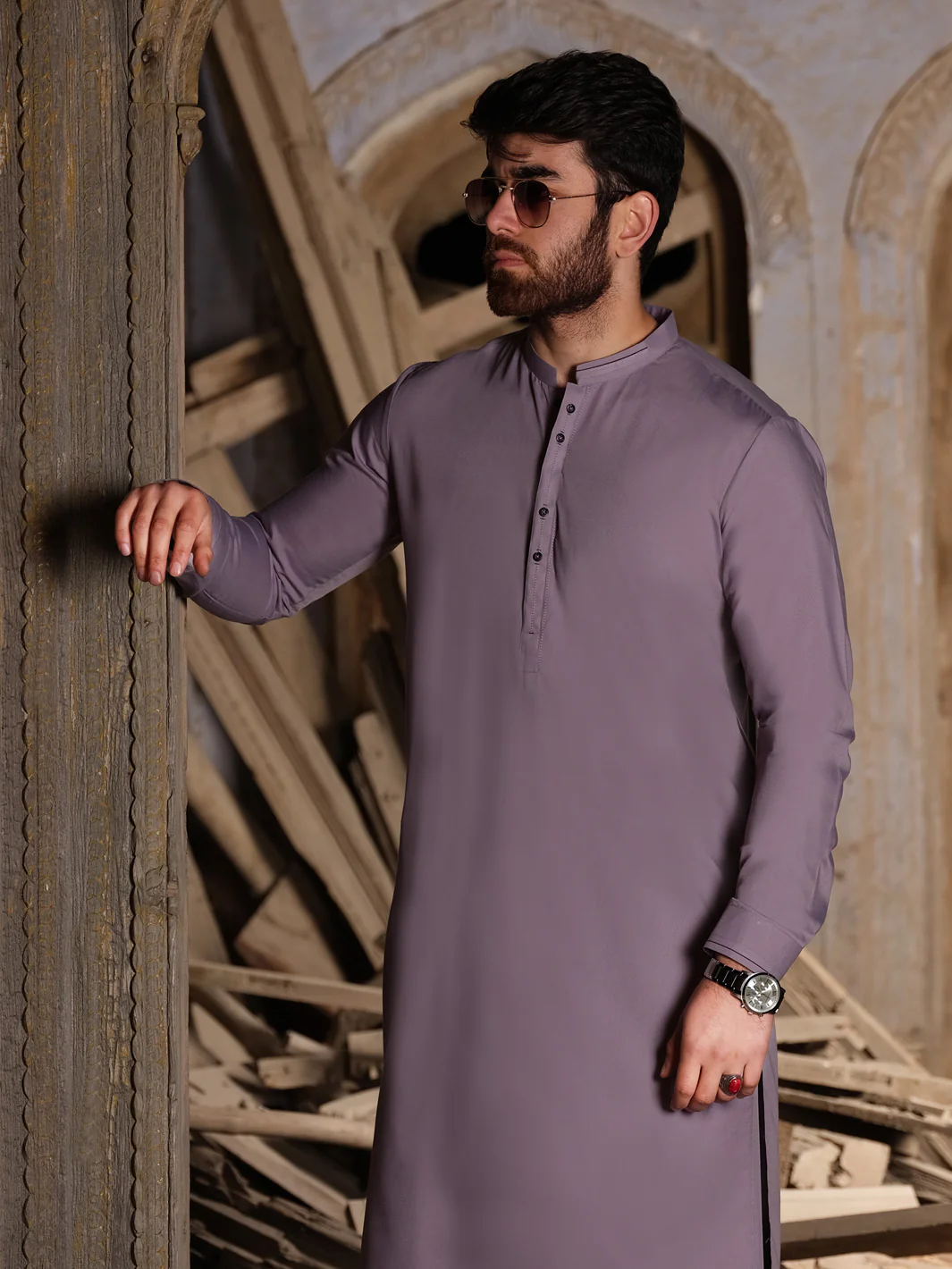 Light Purple Blended Kameez Shalwar - AL-KS-2507 - Image 2