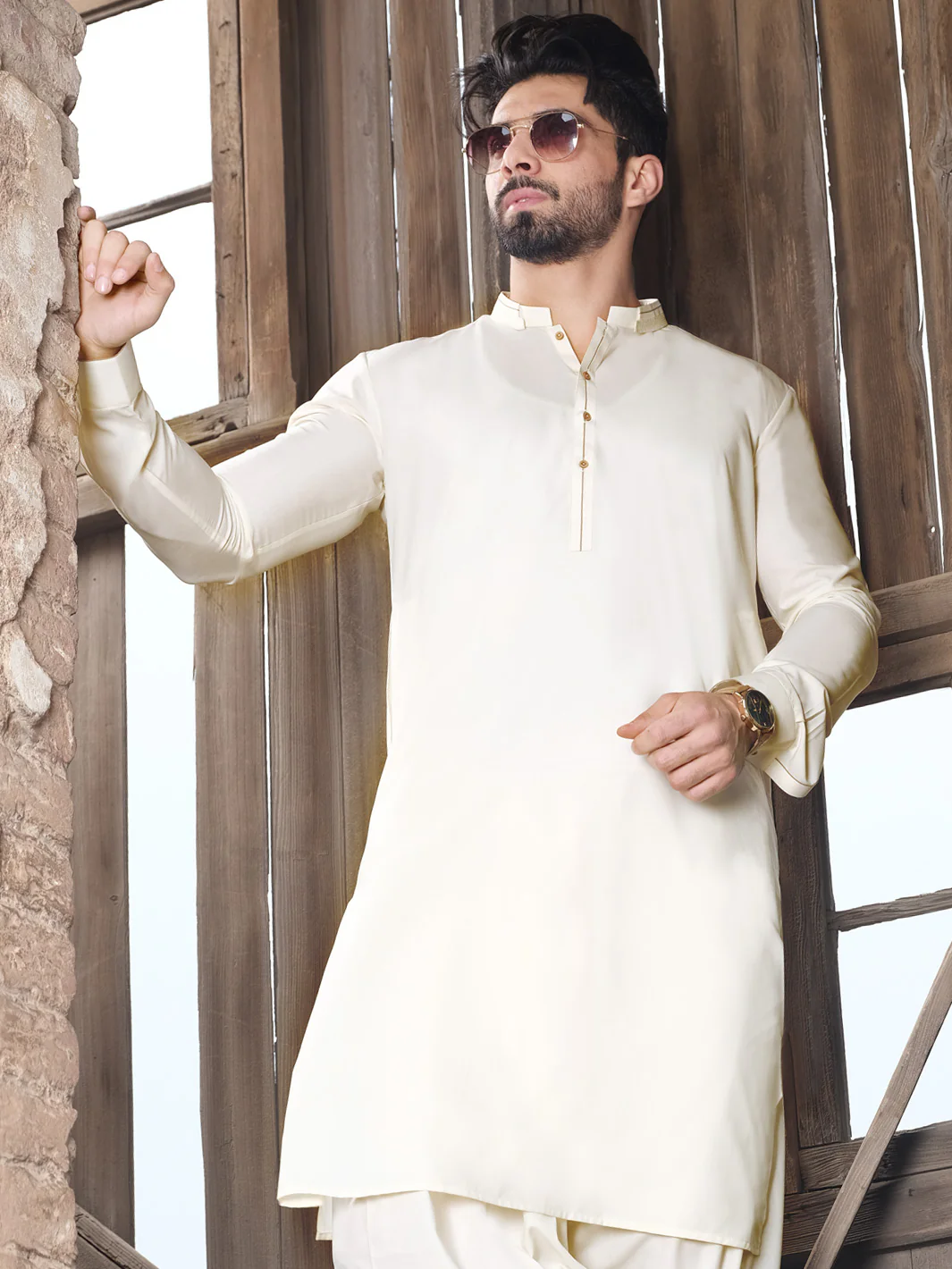 Off White Blended Kameez Shalwar - AL-KS-2513 - Image 2