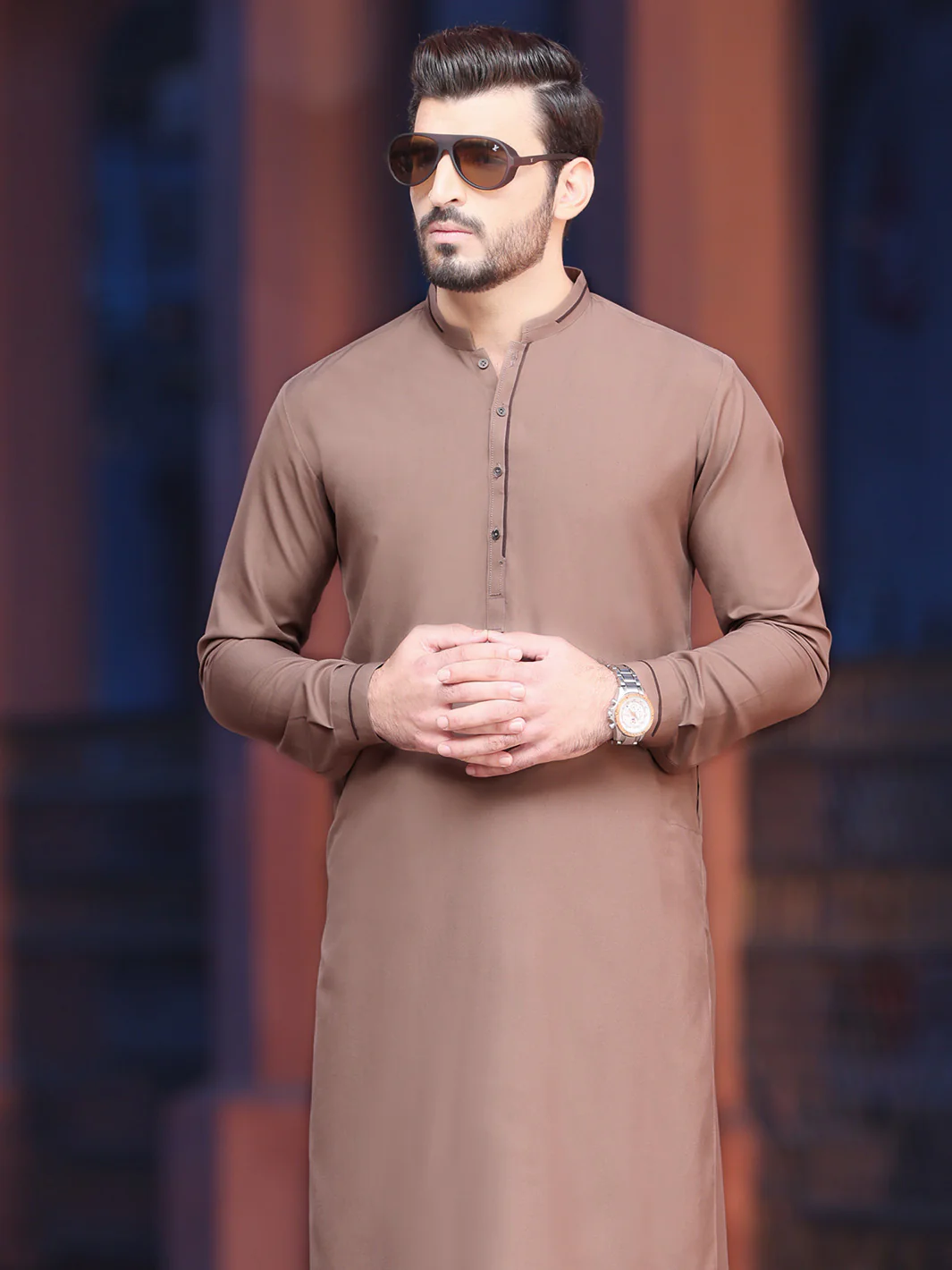 Brown Blended Kameez Shalwar - AL-KS-2523 - Image 3