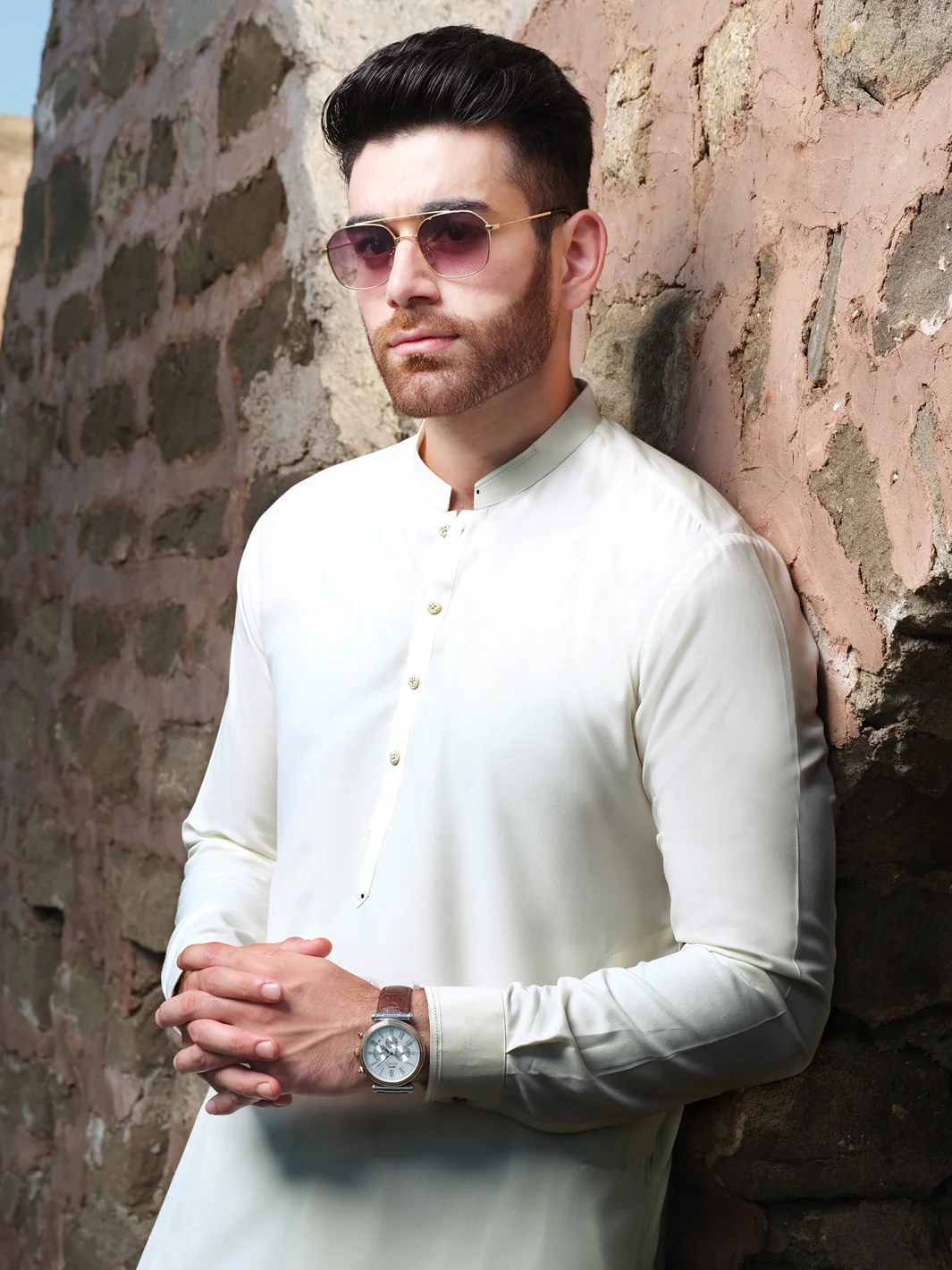 Off White Blended Kurta Shalwar - AL-KS-2526 - Image 3