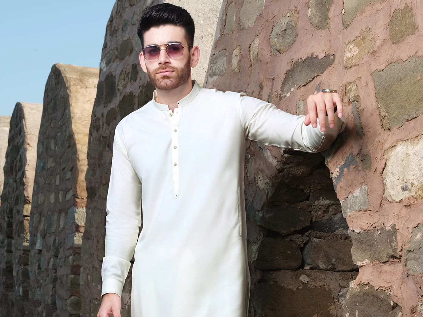 Off White Blended Kurta Shalwar - AL-KS-2526 - Image 4