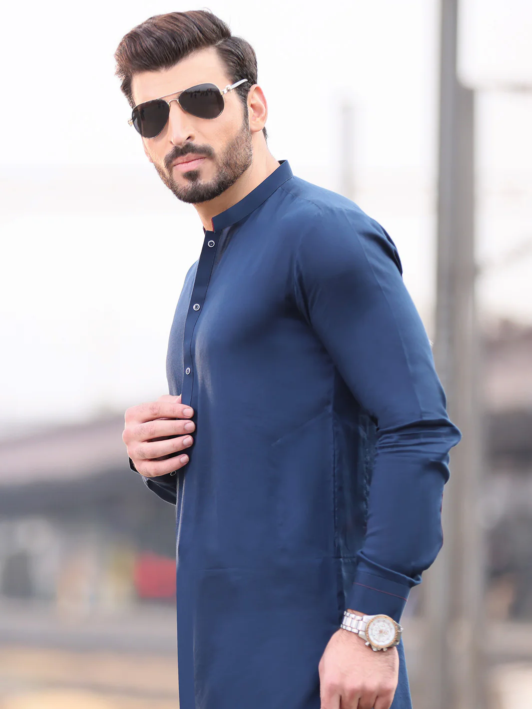 Navy Blue Cotton Kameez Shalwar - AL-KS-2527 - Image 3