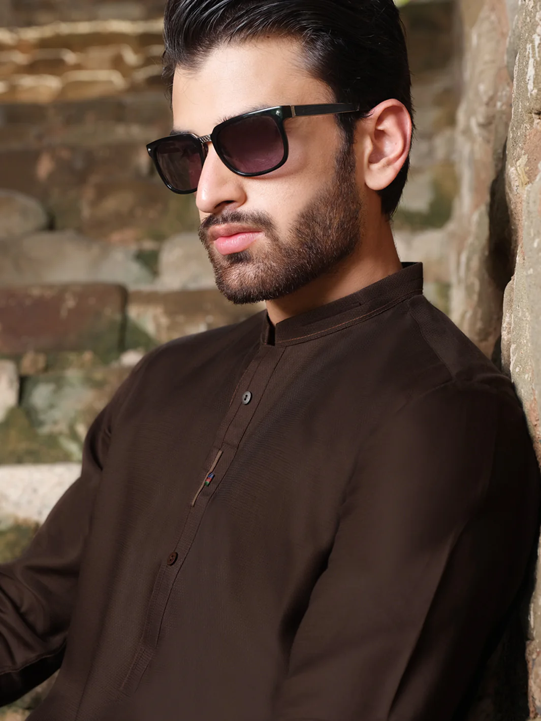 Dark Brown Blended Kurta Shalwar - AL-KS-2528 - Image 2
