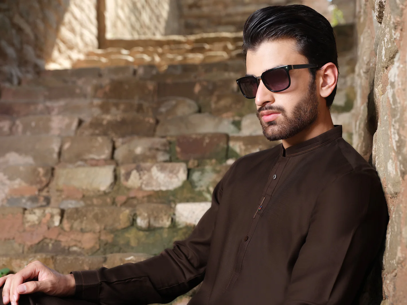 Dark Brown Blended Kurta Shalwar - AL-KS-2528 - Image 4