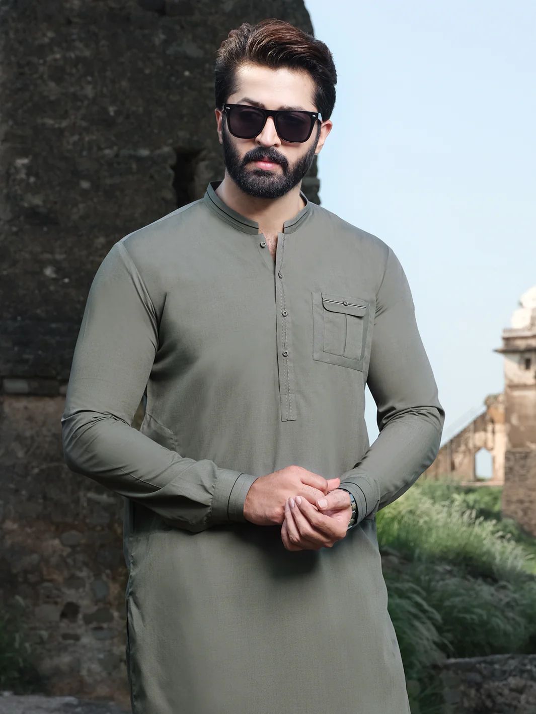 Green Blended Kameez Shalwar - AL-KS-2537 - Image 3