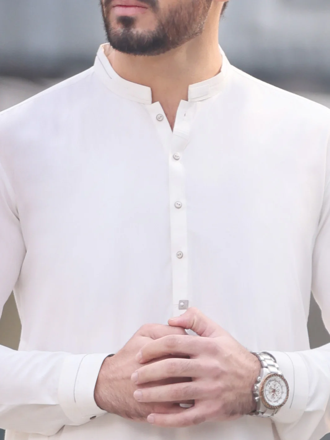 White Blended Kameez Shalwar - AL-KS-2552 - Image 2