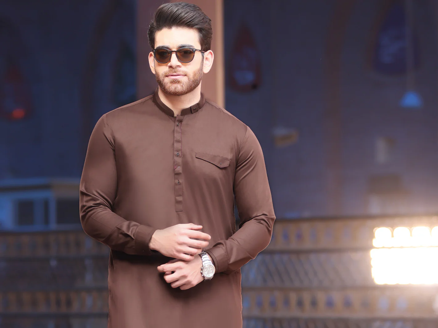Brown Blended Kameez Shalwar - AL-KS-2557 - Image 3