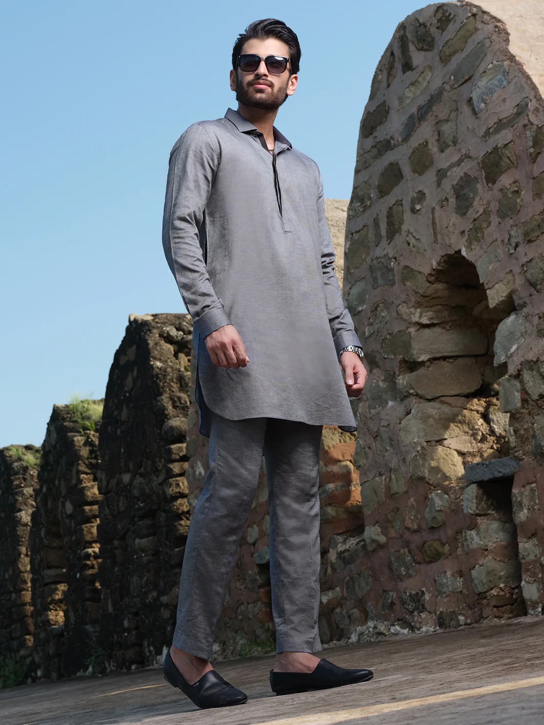 Grey Blended Kurta Pajama - AL-KS-2564