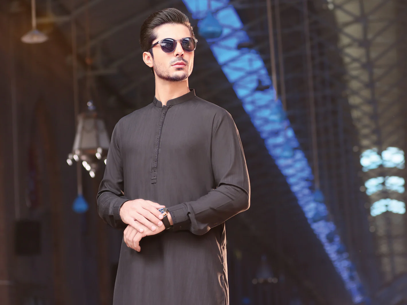Dark Grey Blended Kameez Shalwar - AL-KS-2565 - Image 4