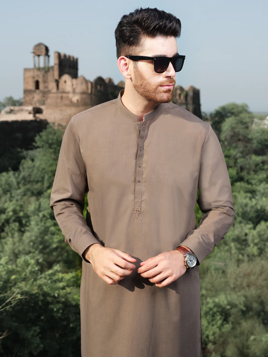 Brown Blended Kameez Shalwar - AL-KS-2566 - Image 3