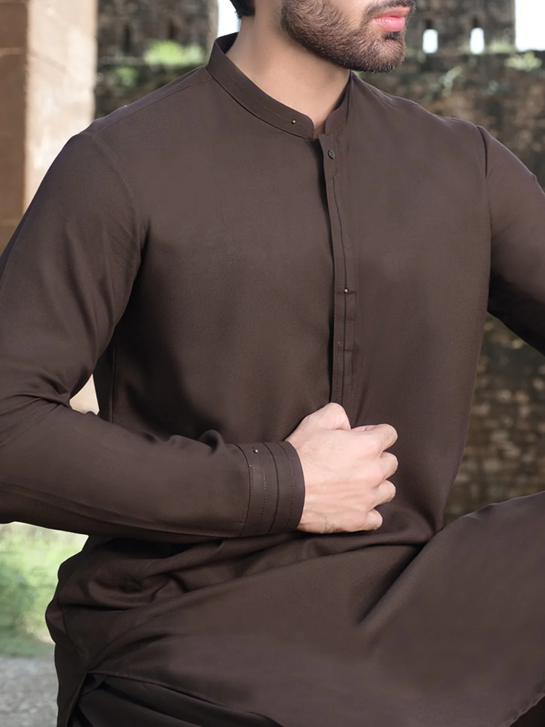Dark Brown Blended Kameez Shalwar - AL-KS-2567 - Image 2