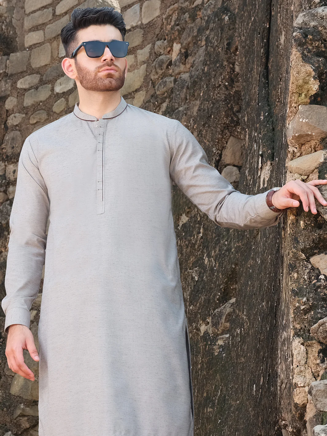 Grey Blended Kameez Shalwar - AL-KS-2570 - Image 3