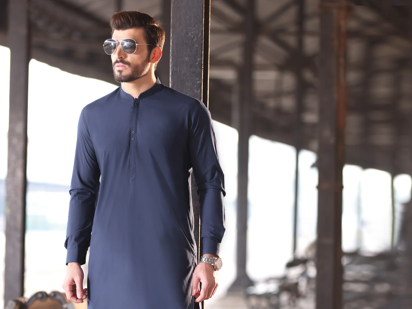 Blue Blended Kameez Shalwar - AL-KS-2573 - Image 4