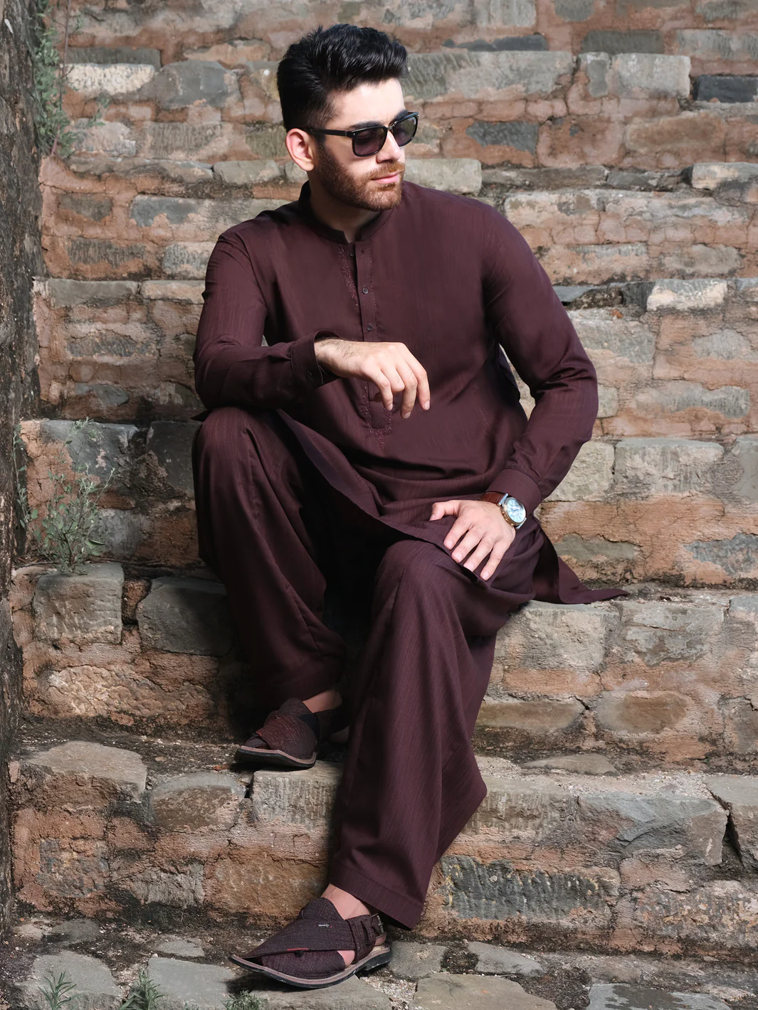 Maroon Blended Kameez Shalwar - AL-KS-2576 - Image 3