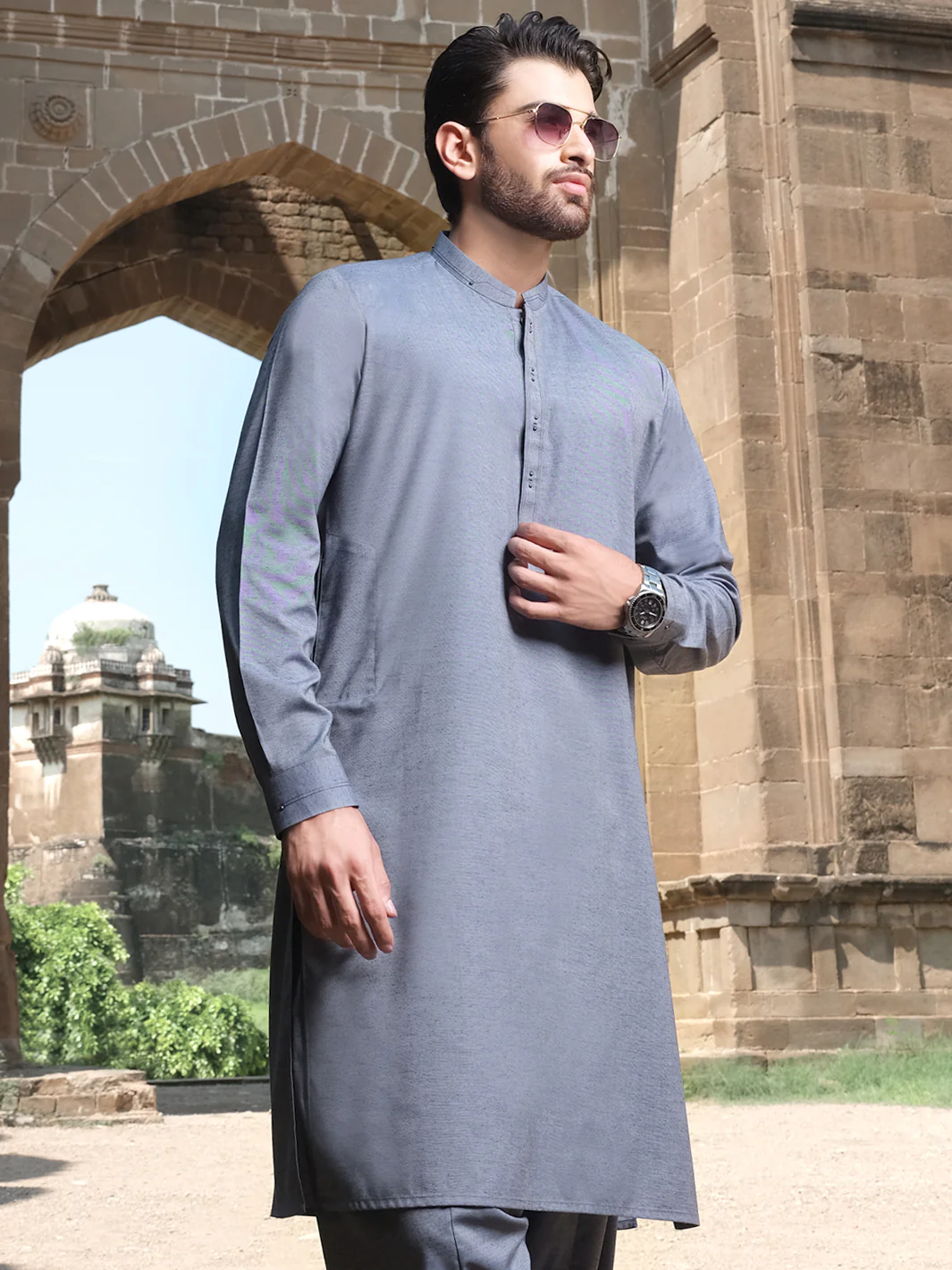 Blue Blended Kameez Shalwar - AL-KS-2577 - Image 3