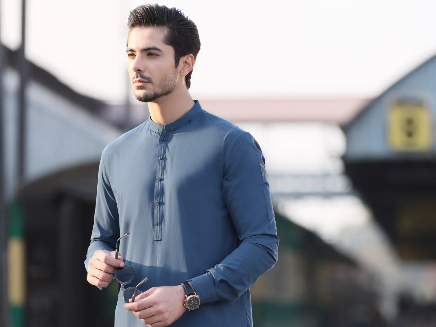 Blue Blended Kameez Shalwar - AL-KS-2579 - Image 3