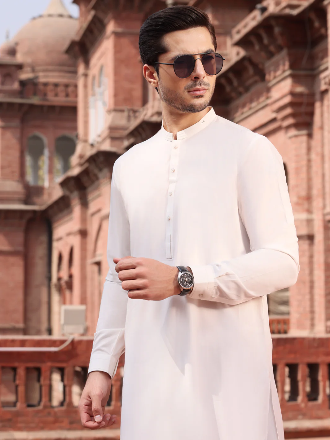 White Blended Kameez Shalwar - AL-KS-2585 - Image 3