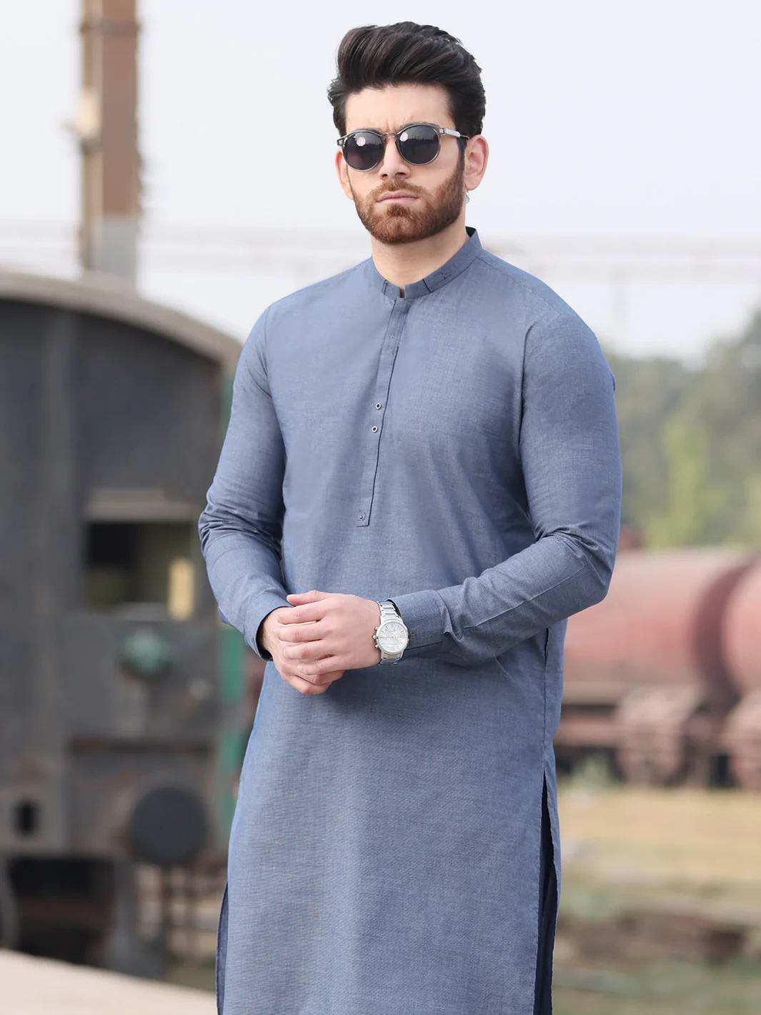 Blue Blended Kameez Shalwar - AL-KS-2590 - Image 3