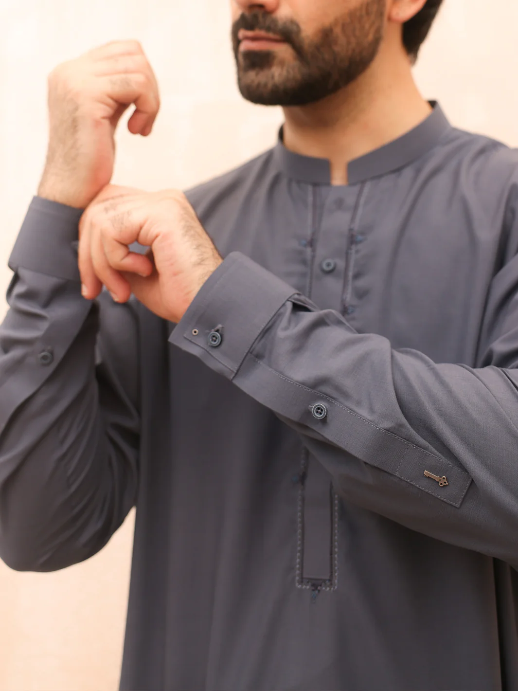 Grey Blended Kameez Shalwar - AL-KS-2591A - Image 2