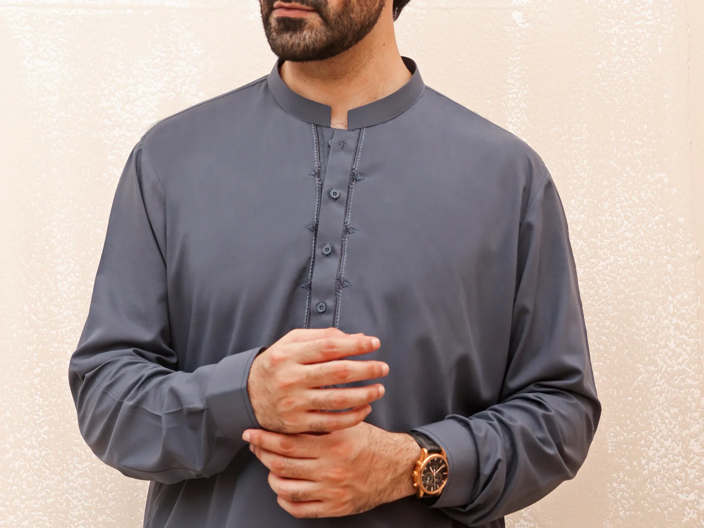 Grey Blended Kameez Shalwar - AL-KS-2591A - Image 3