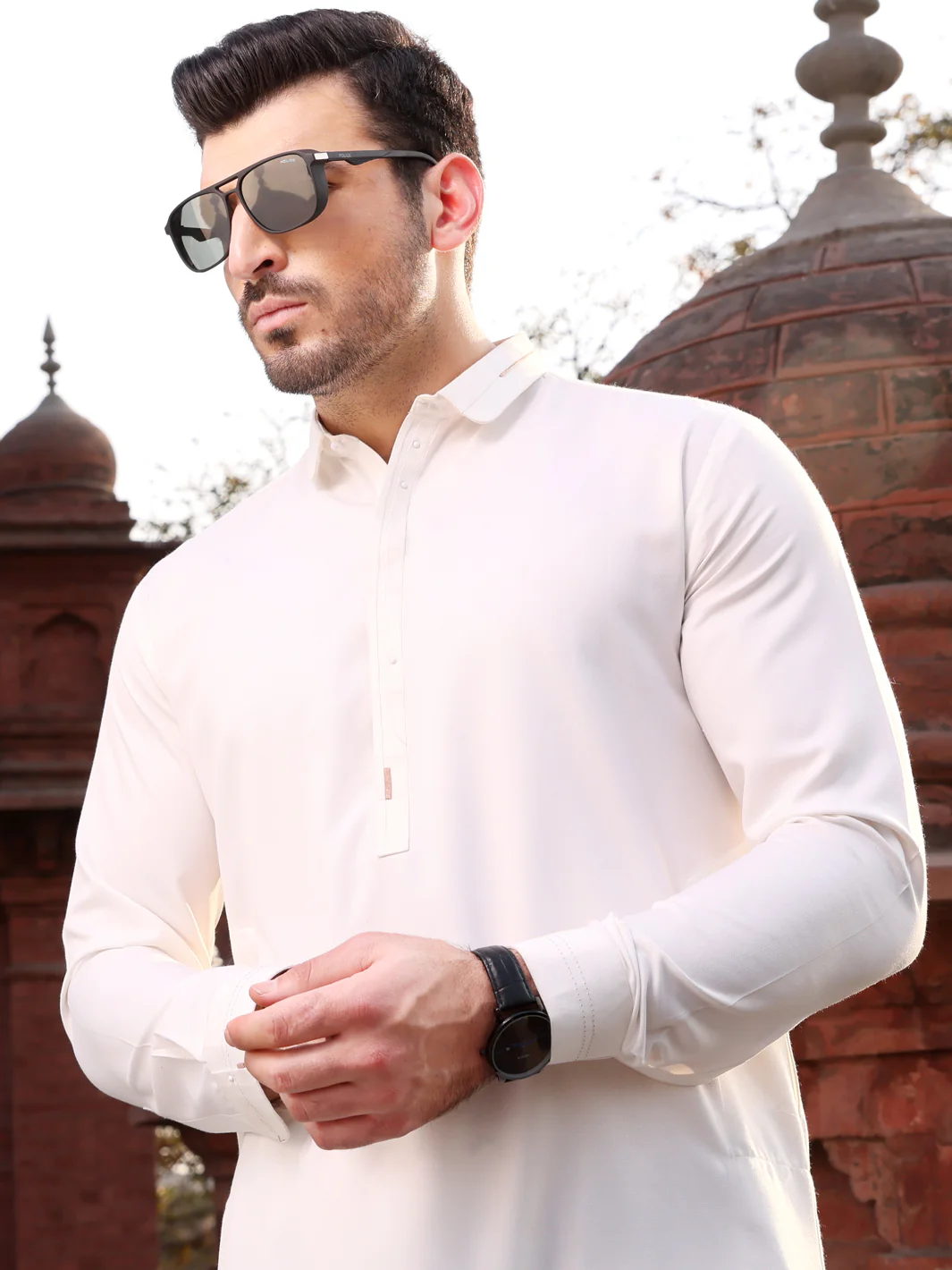 White Blended Kameez Shalwar - AL-KS-2596 - Image 2
