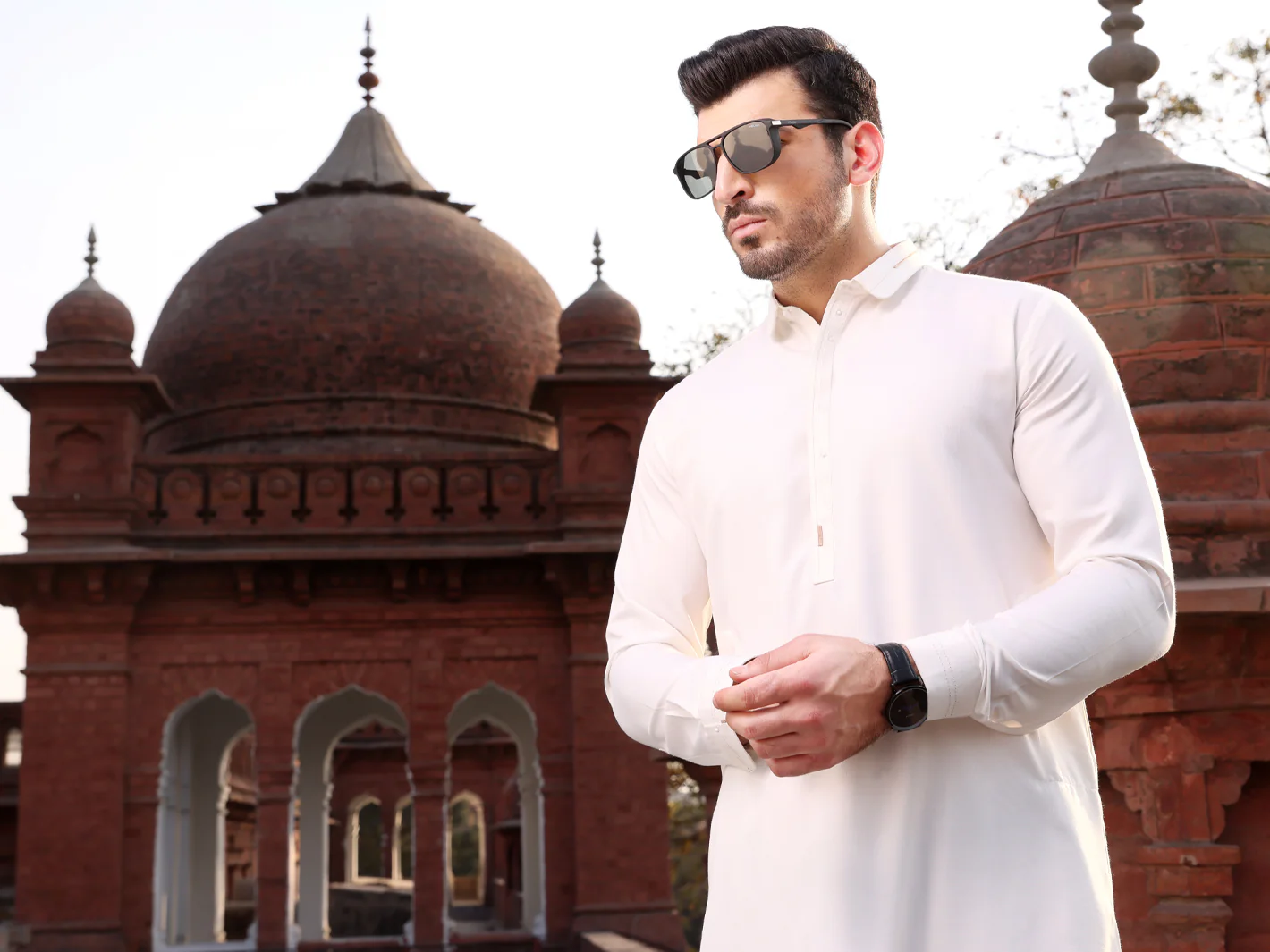 White Blended Kameez Shalwar - AL-KS-2596 - Image 3