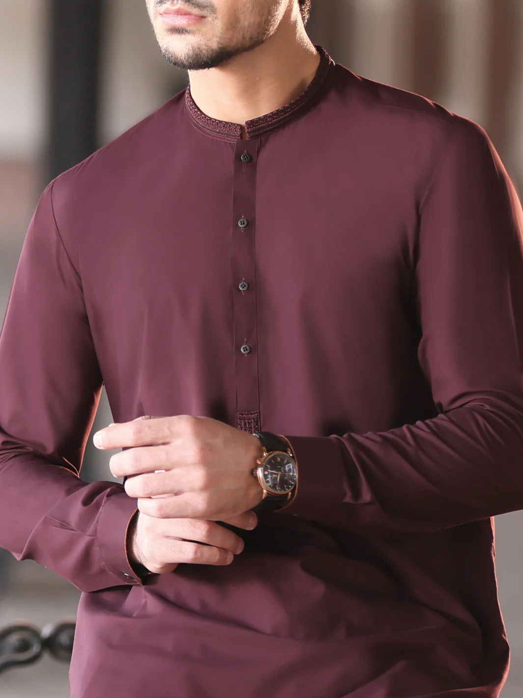 Burgundy Blended Kameez Shalwar - AL-KS-2599 - Image 2