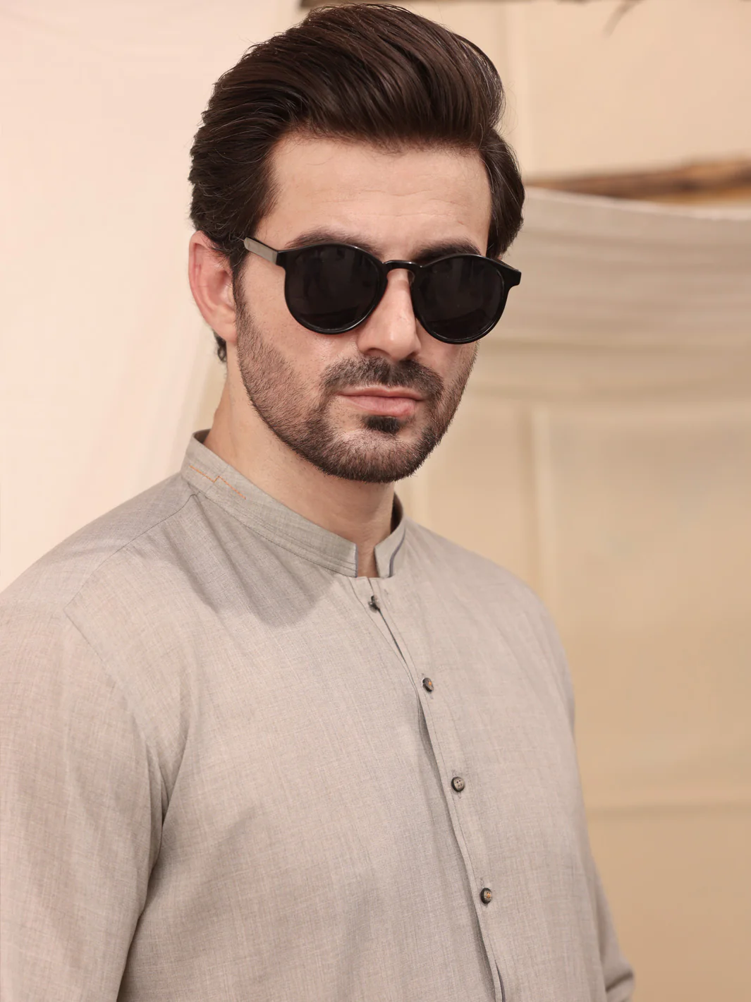 Light Grey Blended Kameez Shalwar - AL-KS-2603 - Image 2