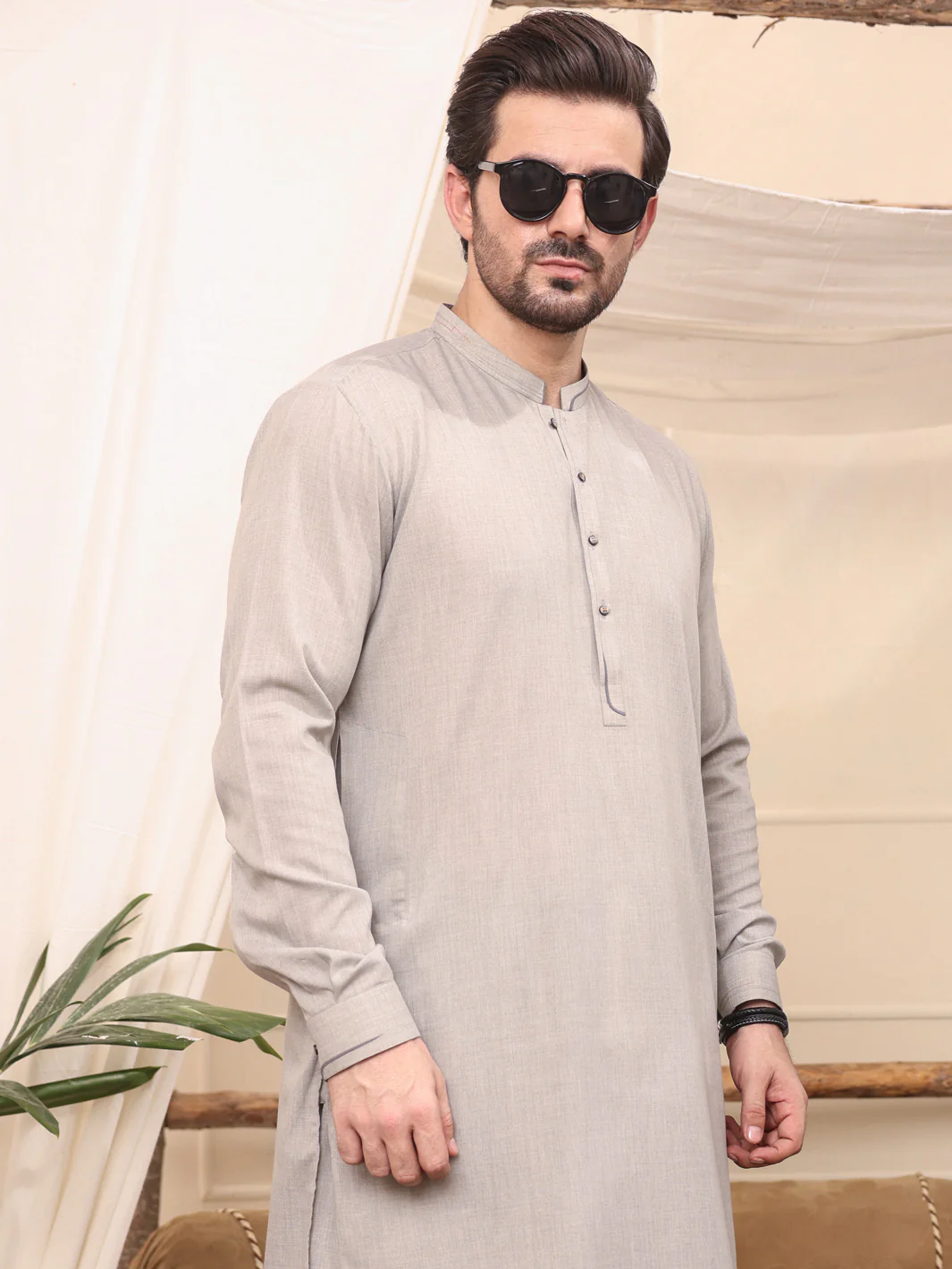 Light Grey Blended Kameez Shalwar - AL-KS-2603 - Image 3