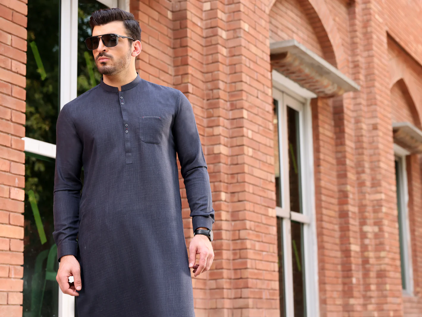 Charcoal Grey Blended  Kameez Shalwar - AL-KS-2604 - Image 3