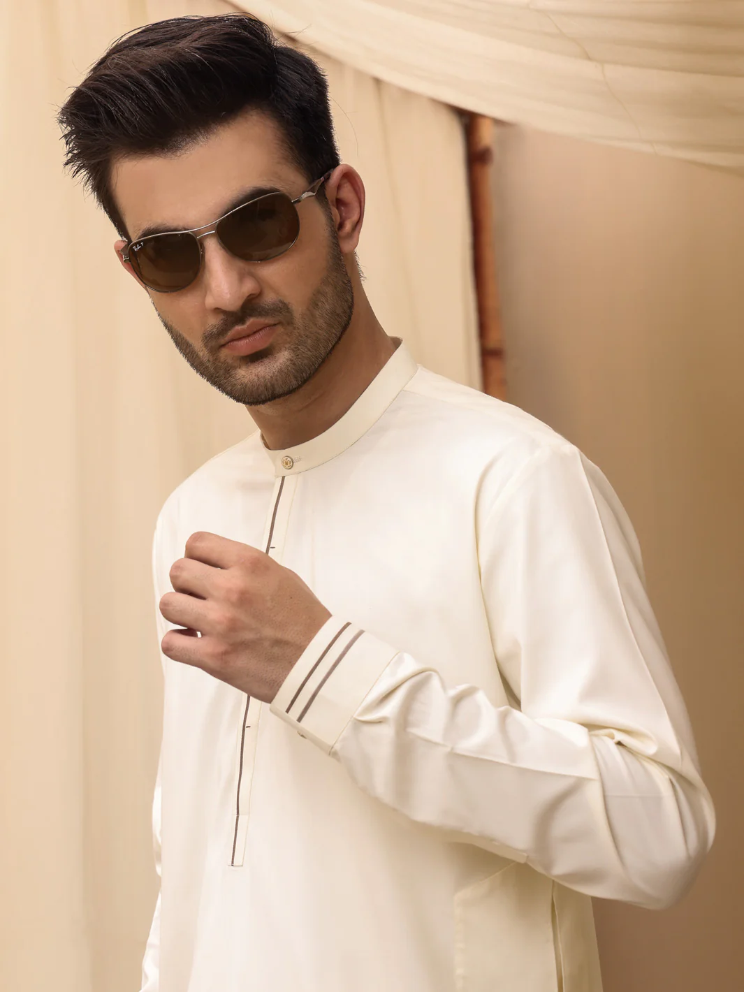 Off White Blended Kameez Shalwar - AL-KS-2611 - Image 2