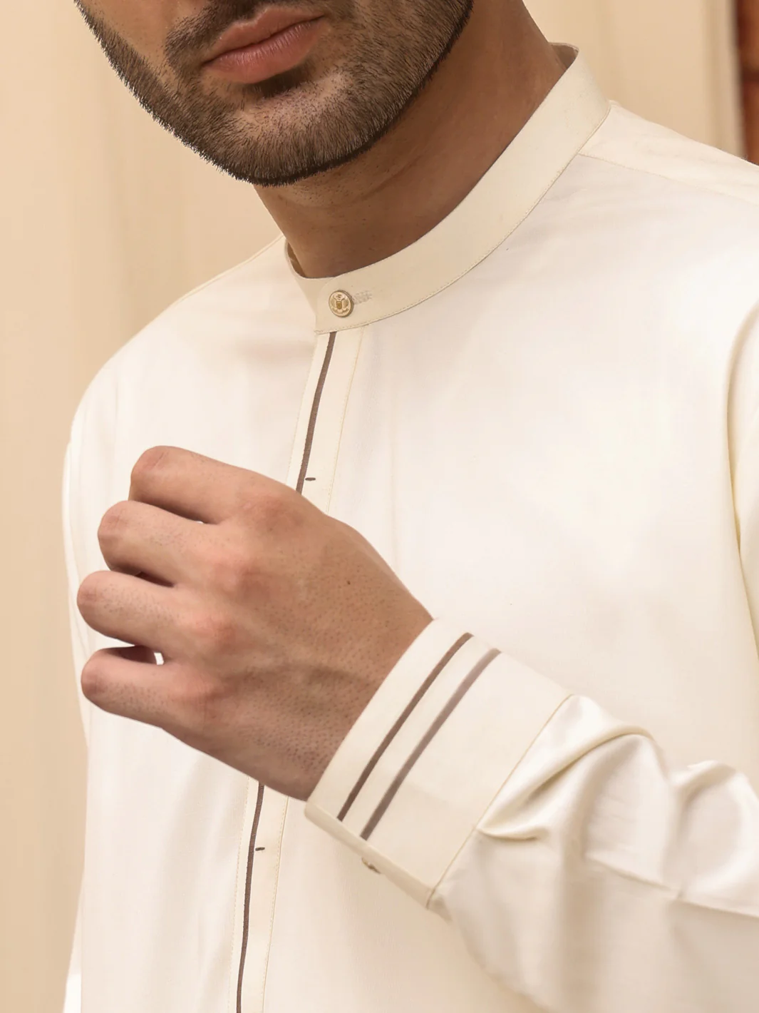 Off White Blended Kameez Shalwar - AL-KS-2611 - Image 3